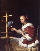 MIERIS, Frans van, the Elder A Woman in a Red Jacket Feeding a Parrot oil painting reproduction